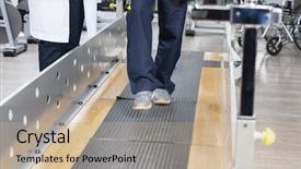  Presentation with walking - Colorful slides enhanced with gait - low section of senior man backdrop and a coral colored foreground