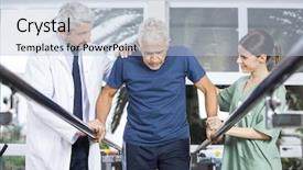  Presentation with walk - PPT theme consisting of gait - physiotherapists motivating senior patient background and a light blue colored foreground