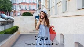  Presentation with young - Presentation having gait - smiling attractive young woman background and a light blue colored foreground