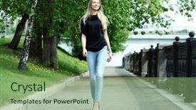  Presentation with walking young wild jaguar - Colorful PPT theme enhanced with gait - young beautiful girl walks backdrop and a seafoam green colored foreground