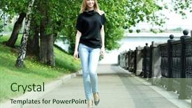  Presentation with beautiful young girl red - Presentation having gait - young beautiful girl walks background and a  colored foreground