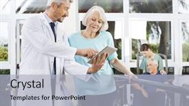  Presentation with fitness - Beautiful theme featuring gaite electronics - doctor showing reports on computer backdrop and a light gray colored foreground