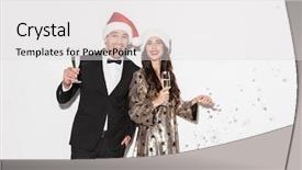  Presentation with new year - Slide set enhanced with gala - cheerful young smartly dressed couple background and a light gray colored foreground