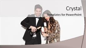  Presentation with end year party - Presentation theme consisting of gala - cheerful young smartly dressed couple background and a light gray colored foreground
