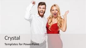  Presentation with portrait of excited overjoyed female - PPT theme having gala - portrait of a beautiful excited background and a light gray colored foreground