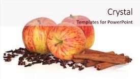  Presentation with gala - Audience pleasing presentation theme consisting of gala apples with cloves and cinnamon sticks isolated over white background backdrop and a sky blue colored foreground