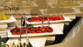  Presentation with gala dinner - PPT theme featuring gala dinner - buffet line in the hotel background and a gold colored foreground