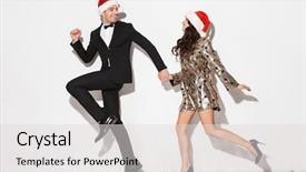  Presentation with gala dinner - Slide set featuring gala dinner - cheerful young smartly dressed couple background and a light gray colored foreground