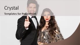  Presentation with new year - Audience pleasing PPT layouts consisting of gala dinner - cheerful young smartly dressed couple backdrop and a light gray colored foreground