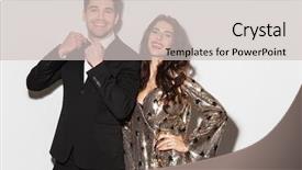  Presentation with dinner party - Cool new PPT theme with gala dinner - cheerful young smartly dressed couple backdrop and a light gray colored foreground