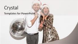  Presentation with lunar new year ox - PPT layouts featuring gala dinner - cheerful young smartly dressed couple background and a lemonade colored foreground