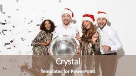  Presentation with happy new year - Beautiful slides featuring gala dinner - group of happy young smartly backdrop and a coral colored foreground