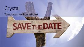  Presentation with gala dinner - PPT theme having gala dinner - save the date wooden sign background and a light blue colored foreground