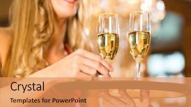  Presentation with gala - Beautiful PPT layouts featuring gala dinner - waiter served champagne glasses backdrop and a coral colored foreground