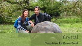  Presentation with animals nature - Colorful slide set enhanced with galapagos-giant-tortoise-and-tourist backdrop and a yellow colored foreground