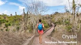  Presentation with tourist - Slides with tourist exploring wildlife and ecotourism background and a coral colored foreground