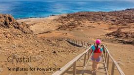  Presentation with tourist - Colorful presentation enhanced with galapagos-tourist-hiking-enjoying-famous backdrop and a coral colored foreground