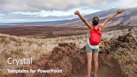  Presentation with tourist - Presentation theme featuring galapagos-tourist-hiking-on-santiago background and a tawny brown colored foreground
