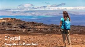  Presentation with adventure - Presentation design enhanced with galapagos-tourist-on-adventure-hiking background and a red colored foreground