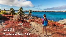  Presentation with cruise ship - Audience pleasing presentation design consisting of galapagos-tourist-on-adventure-hiking backdrop and a red colored foreground