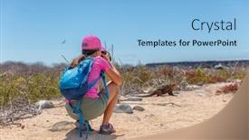  Presentation with cruise ship - Colorful presentation theme enhanced with galapagos-tourist-taking-pictures backdrop and a light blue colored foreground