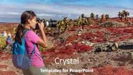  Presentation with cruise ship - Slide set having galapagos-tourist-taking-pictures background and a tawny brown colored foreground