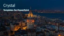  Presentation with tower - Audience pleasing PPT theme consisting of galata-tower-night-aerial backdrop and a navy blue colored foreground