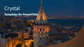  Presentation with tower - Presentation design consisting of galata-tower-night-aerial background and a ocean colored foreground