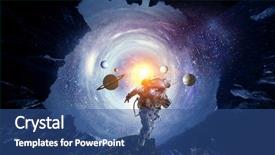  Presentation with spaceman - PPT theme having galaxies - running spaceman and galaxy mixed background and a ocean colored foreground