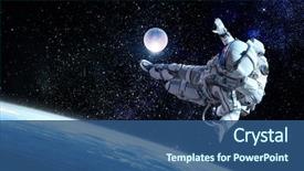  Presentation with astronaut - Presentation design enhanced with galaxy - astronaut play soccer game background and a ocean colored foreground