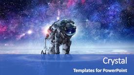  Presentation with media - Audience pleasing theme consisting of galaxy - astronaut starting to run mixed backdrop and a teal colored foreground