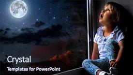  Presentation with night sky - Amazing theme having galaxy - child looks out the window backdrop and a wine colored foreground