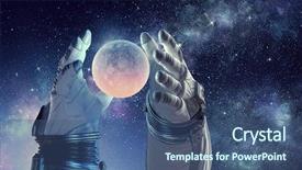  Presentation with spaceman - Theme consisting of galaxy - moon planet in spaceman hand background and a ocean colored foreground