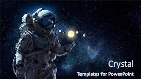  Presentation with mission - Audience pleasing presentation theme consisting of galaxy - spaceman and his mission mixed backdrop and a navy blue colored foreground