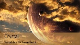  Presentation with alien - Presentation design with galaxy - sunset in alien planet elements background and a gold colored foreground