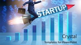  Presentation with rocket - Amazing PPT theme having galaxy diagram - businessman in start-up concept flying backdrop and a light blue colored foreground