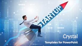  Presentation with rocket - Presentation consisting of galaxy diagram - businessman in start-up concept flying background and a teal colored foreground