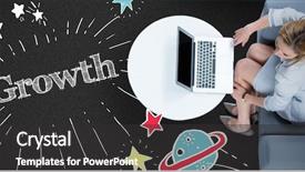  Presentation with galaxy - Theme consisting of galaxy types - woman on her laptop background and a dark gray colored foreground