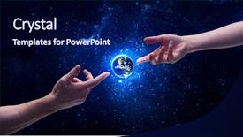  Presentation with god light - Beautiful presentation theme featuring galaxy with bright shining stars backdrop and a navy blue colored foreground