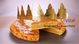  Presentation with cake - Audience pleasing slide set consisting of galette-des-rois-epiphany-cake backdrop and a gold colored foreground