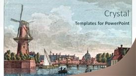  Presentation with engraving - PPT theme featuring galgewater-in-leiden-vintage-engraving background and a sky blue colored foreground