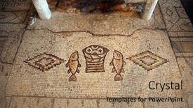  Presentation with fishes - Audience pleasing slides consisting of galilee - church of the multiplication backdrop and a coral colored foreground