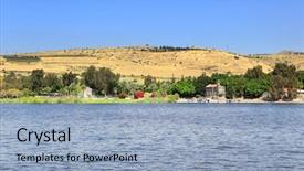  Presentation with sea galilee - Audience pleasing presentation theme consisting of galilee lake of gennesaret backdrop and a light blue colored foreground