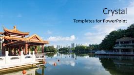  Presentation with gallery - Colorful PPT layouts enhanced with gallery bridge over a artificial lake under blue sky backdrop and a light blue colored foreground
