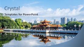  Presentation with gallery - Slides having gallery-bridge-over-a-artificial background and a light blue colored foreground