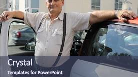  Presentation with car door - Audience pleasing slides consisting of gallow - elderly man stands near car backdrop and a tawny brown colored foreground