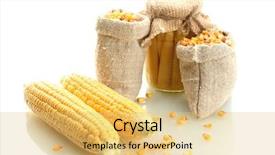  Presentation with corn - Presentation theme having galss - fresh corn and bags background and a  colored foreground