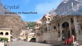  Presentation with india temple - Presentation design enhanced with galta ji mandir temple monkey temple near jaipur india background and a light blue colored foreground