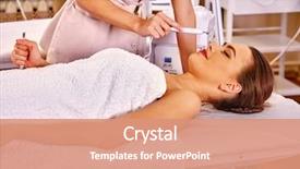  Presentation with facial - Amazing presentation theme having galvanized - lying woman receiving electric facial backdrop and a coral colored foreground