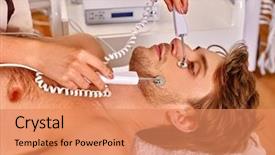  Presentation with beauty salon - Slide set enhanced with galvanized - man receiving electric galvanization facial background and a coral colored foreground